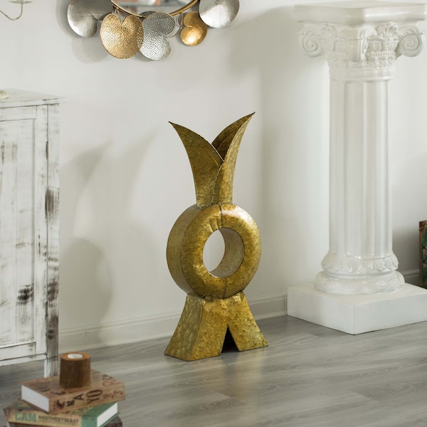 Unique Style Galvanized Gold Metal Design Large Floor Vase For Entryway, Living Room Or Dining Room